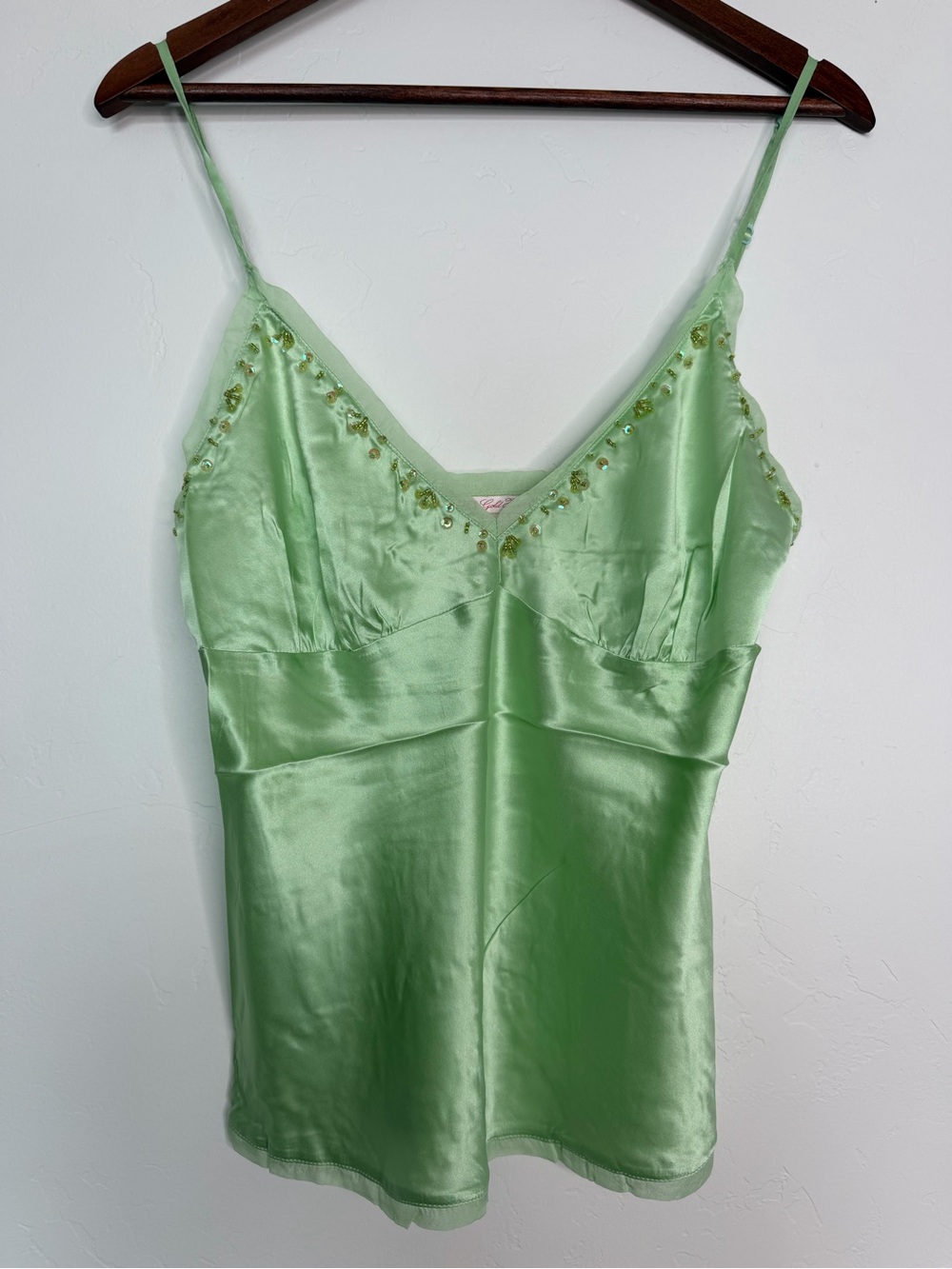 Gold Hawk Lime Sherbet Silk Beaded Cami Tank Top Medium NWT Y2K Green